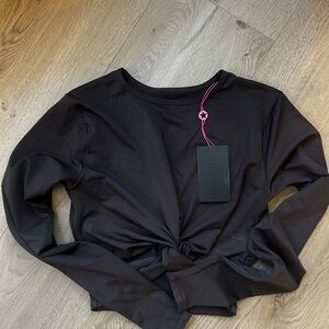 Chic Brown Long Sleeve Knot Workout Top